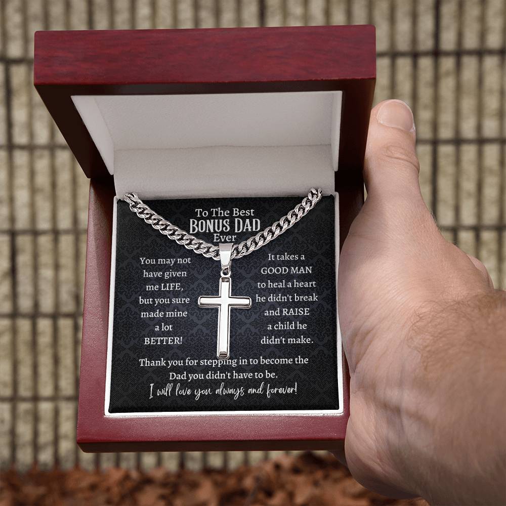 Chain with Personalized Cross Necklace, gift for best bonus dad on Father's Day, his birthday, Thanksgiving, Christmas