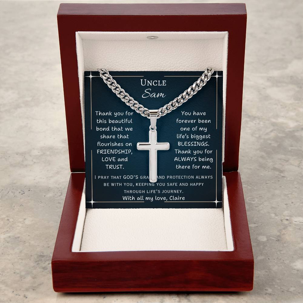 Chain with Personalized Cross Necklace, gift for Uncle, on his birthday or any other occasion.