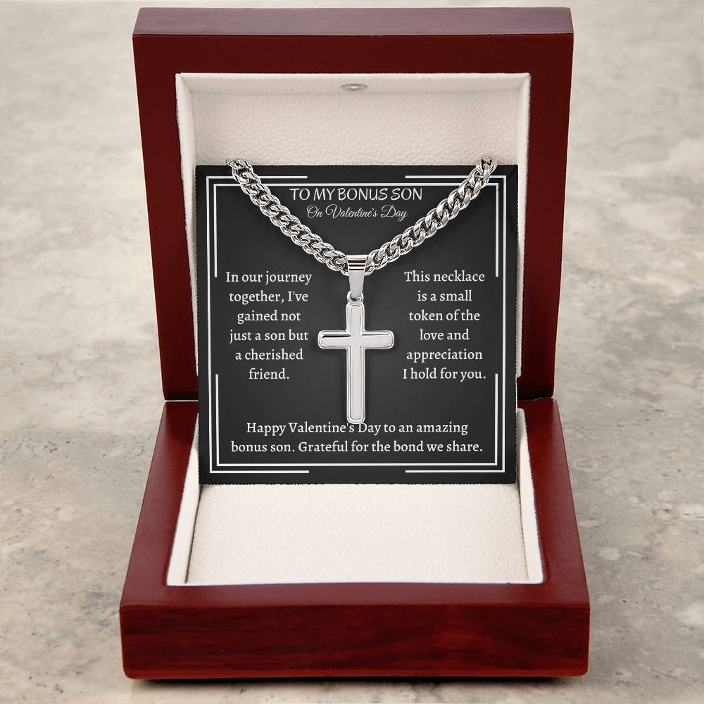 Cuban Chain with Artisan Cross Necklace, gift for bonus Son on Valentine's Day