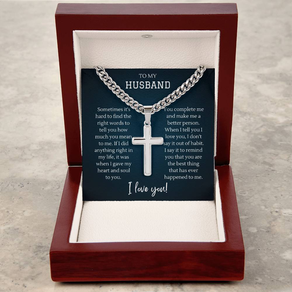 Chain with Personalized Cross Necklace, gift for husband for his birthday, Christmas, Anniversary,Valentines day