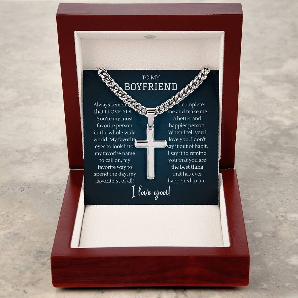 Chain with Personalized Cross Necklace, gift for boyfriend for his birthday, Christmas, Anniversary,Valentines day