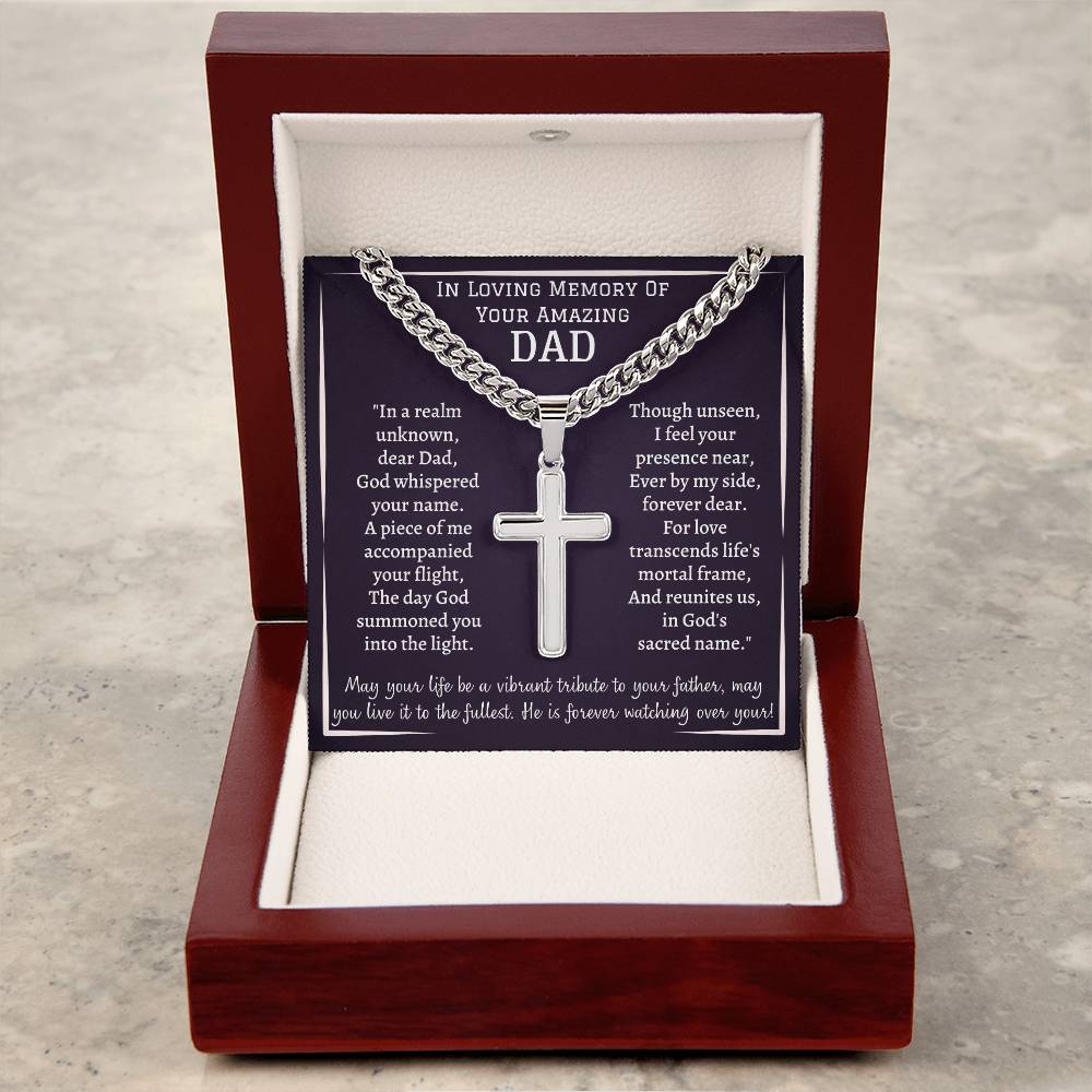 Chain with Personalized Cross Necklace, gift for him, in memory of his amazing Dad