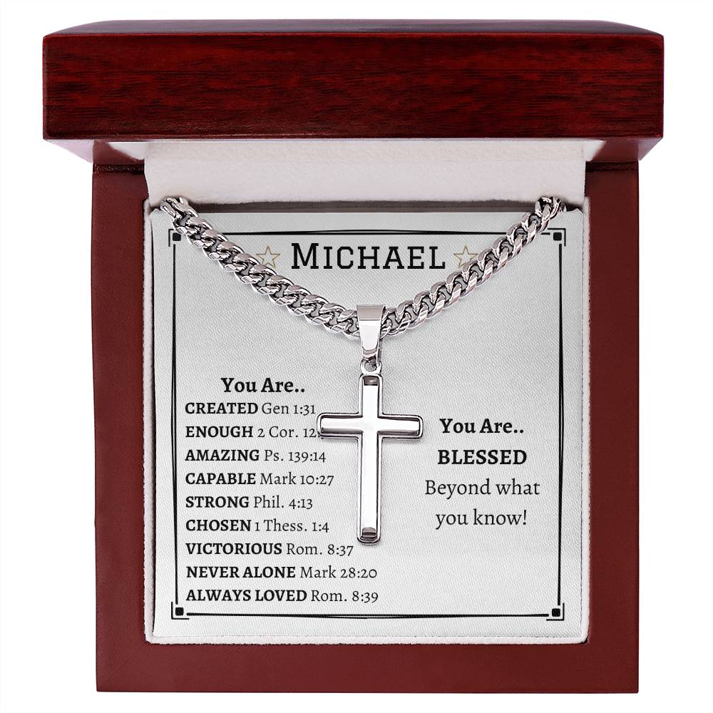 Chain with Personalized Cross Necklace, gift for brother, son, Godson, Grandson on Baptism, Christian religious gift