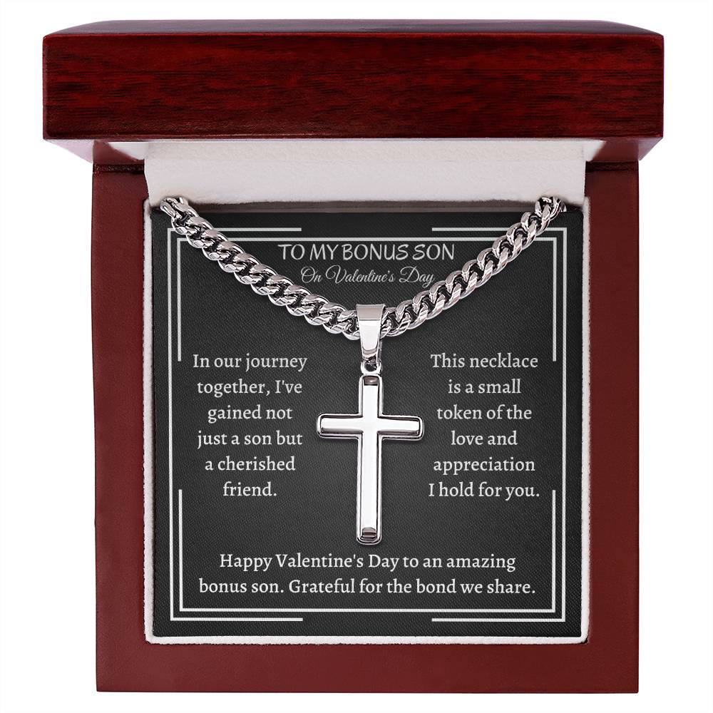 Cuban Chain with Artisan Cross Necklace, gift for bonus Son on Valentine's Day