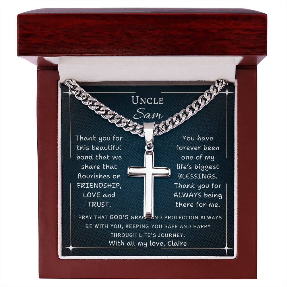 Chain with Personalized Cross Necklace, gift for Uncle, on his birthday or any other occasion.