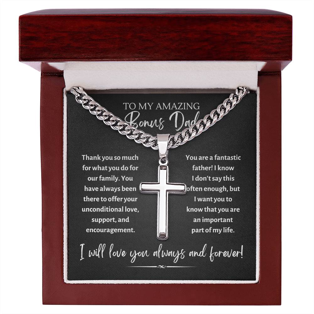 Chain with Personalized Cross Necklace, gift for bonus dad, Step Father on his birthday, Christmas, Thanksgiving, Father's Day
