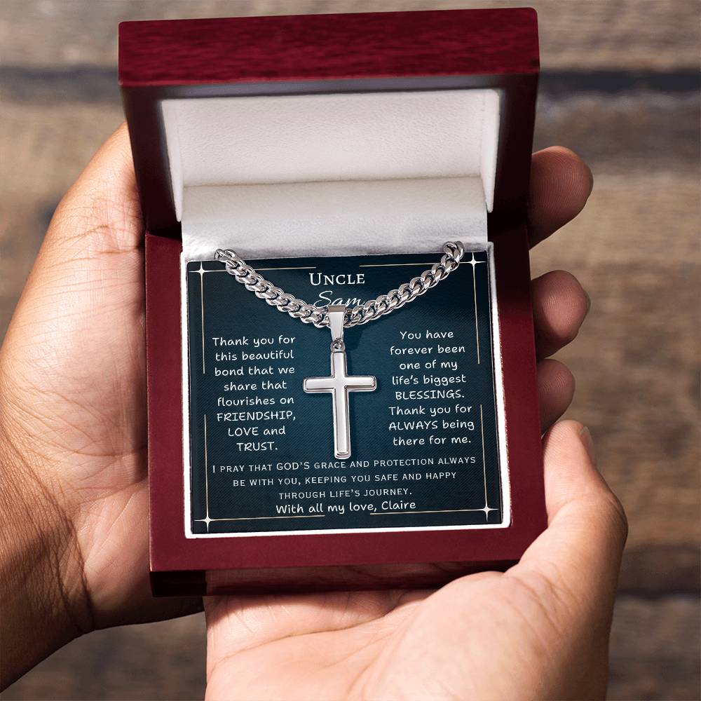 Chain with Personalized Cross Necklace, gift for Uncle, on his birthday or any other occasion.