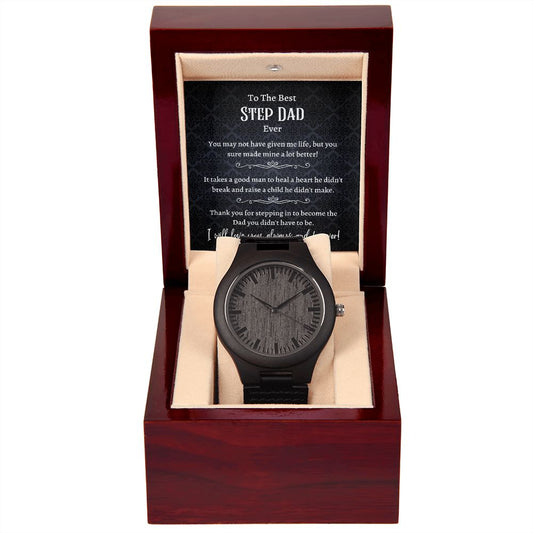 Wooden Watch and Message Card, gift for Step dad, Bonus Dad for Fathers Day, birthday