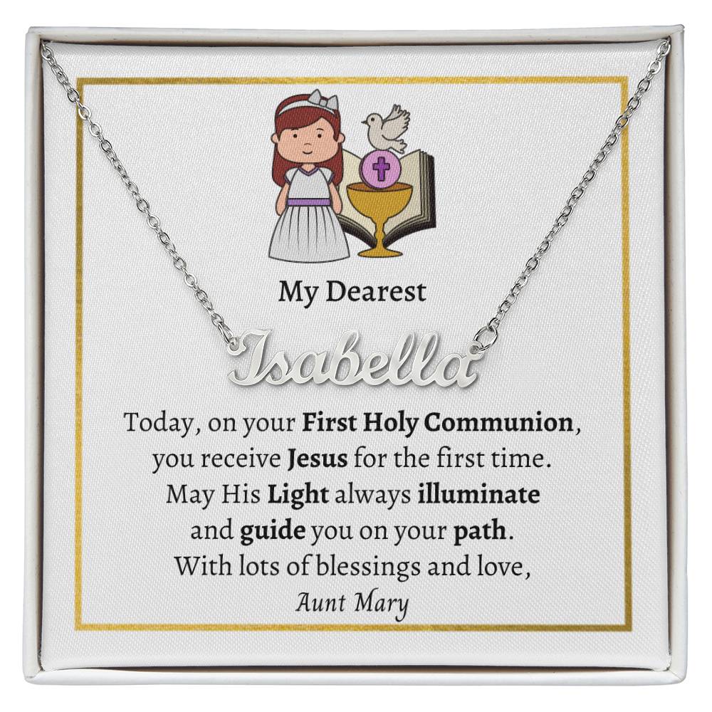 Personalized Name Necklace, First Holy Communion Gift For Daughter, Niece, Cousin, Goddaughter, Granddaughter, Catholic