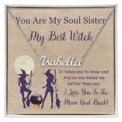 Personalized Name Necklace, gift for best Witch, Soul sister, best friend on Halloween