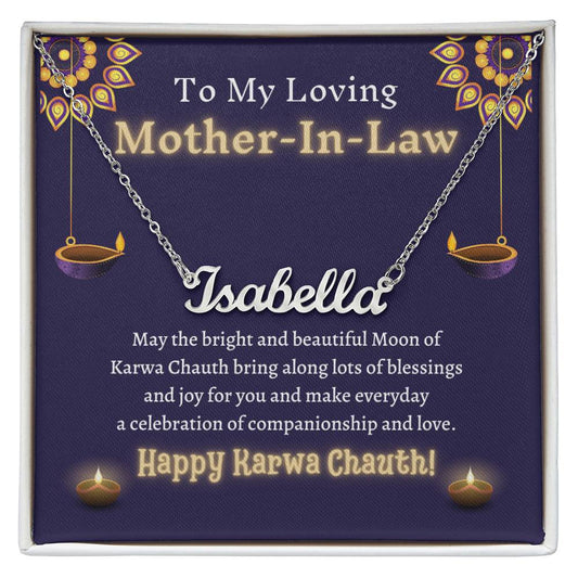 Personalized Name Necklace, gift for Mother-in-law on Karwa chauth, indian festival gift for her