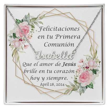 Collar Personalized Name Necklace, Regalo de primera comunión para niña, ahijada, nieta, sobrina