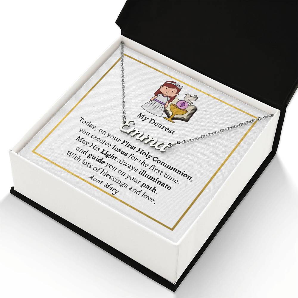 Personalized Name Necklace, First Holy Communion Gift For Daughter, Niece, Cousin, Goddaughter, Granddaughter, Catholic