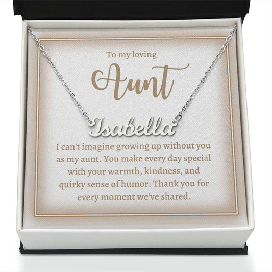 Custom Name necklace, gift for Aunt, on her birthday or any other occasion.