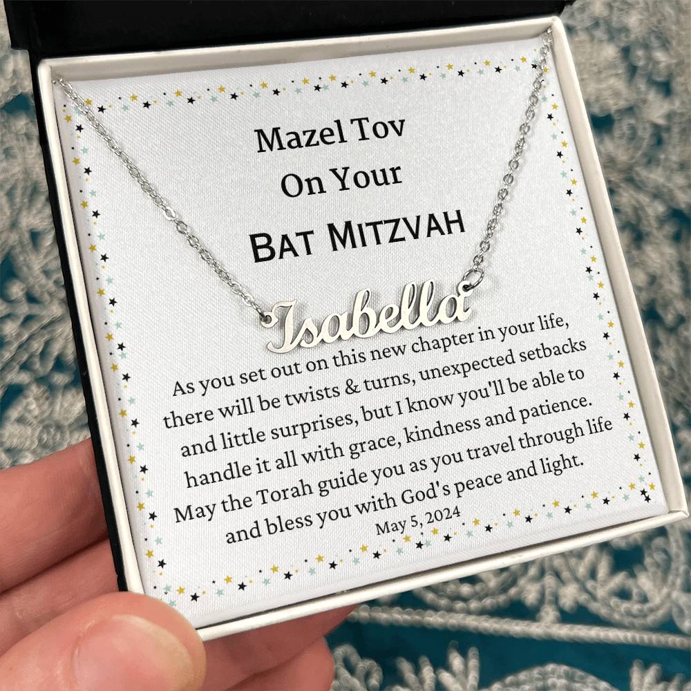 Personalized Name Necklace, bat mitzvah gift for Girl, on her birthday