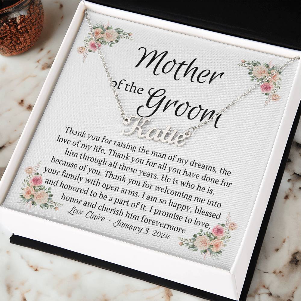 Personalized Name Necklace, gift for Mother of the Groom from Bride