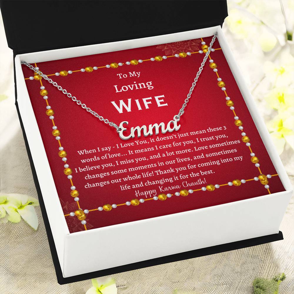 Personalized Name Necklace, Karwa Chauth gift for wife, indian festival gift for her, karwa chauth necklace for wife