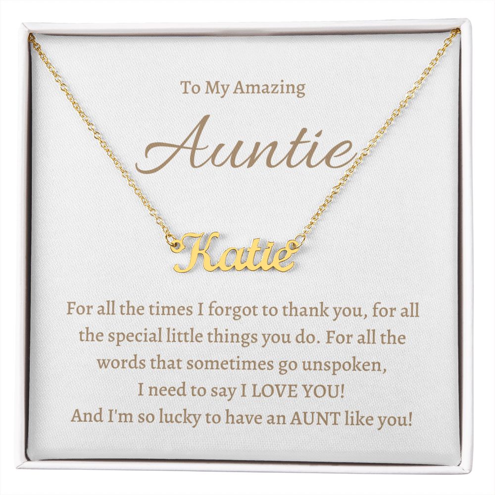 Custom Name necklace, gift for Amazing Aunt, Auntie on her birthday, Mother's Day Christmas