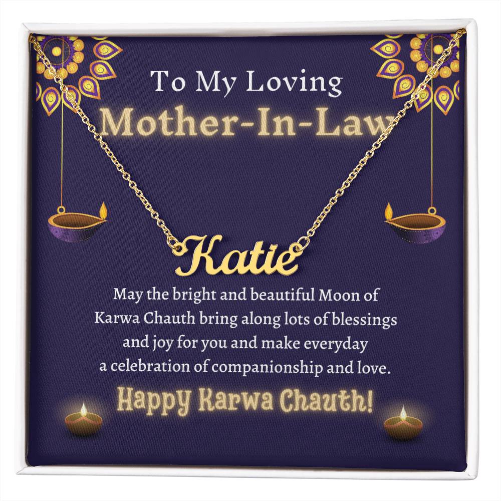 Personalized Name Necklace, gift for Mother-in-law on Karwa chauth, indian festival gift for her