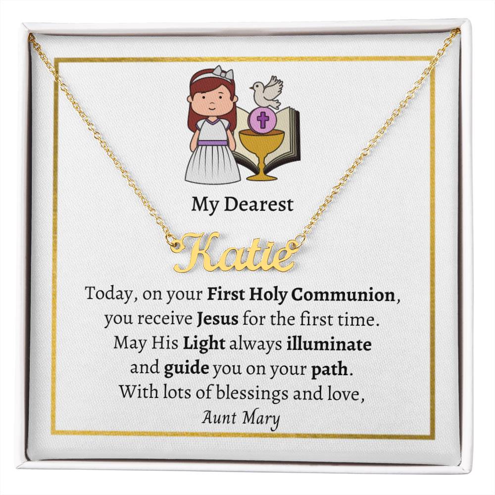 Personalized Name Necklace, First Holy Communion Gift For Daughter, Niece, Cousin, Goddaughter, Granddaughter, Catholic