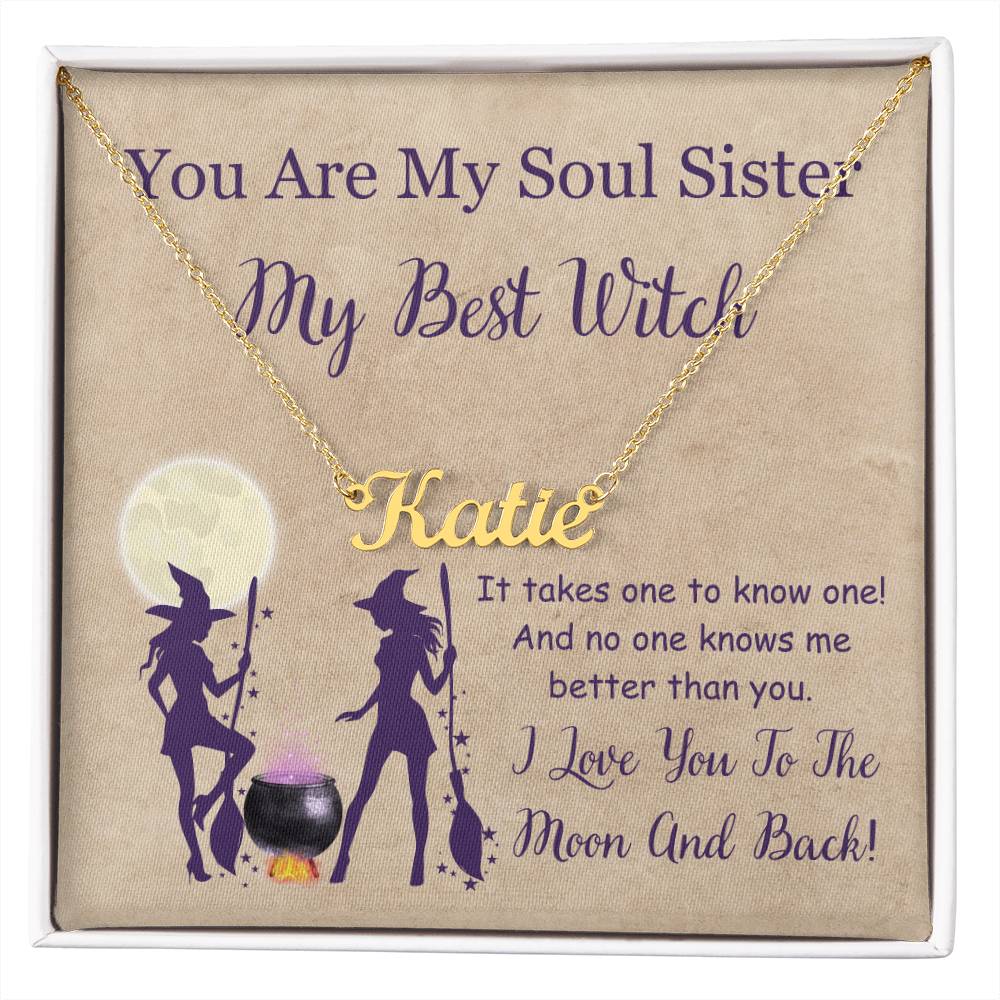 Personalized Name Necklace, gift for best Witch, Soul sister, best friend on Halloween