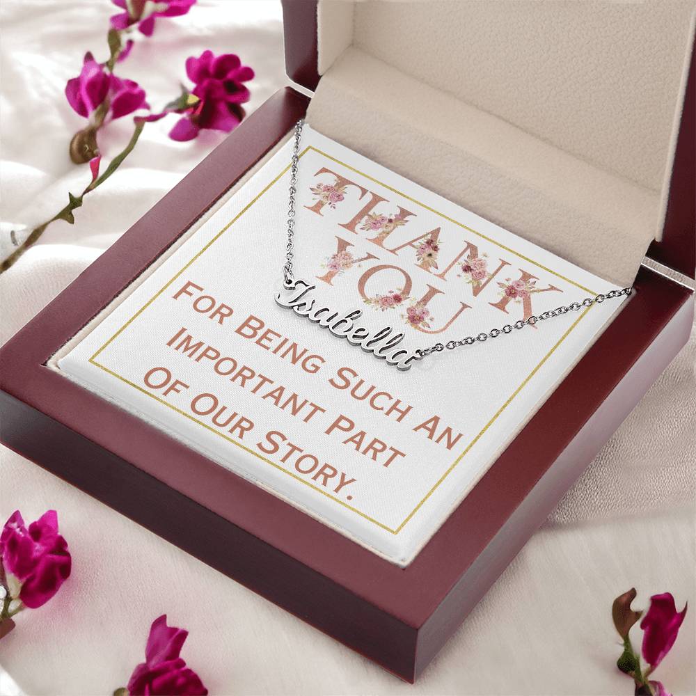Personalized Name Necklace, thank you gift for friend, family from bride and groom