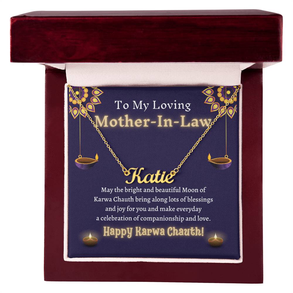 Personalized Name Necklace, gift for Mother-in-law on Karwa chauth, indian festival gift for her