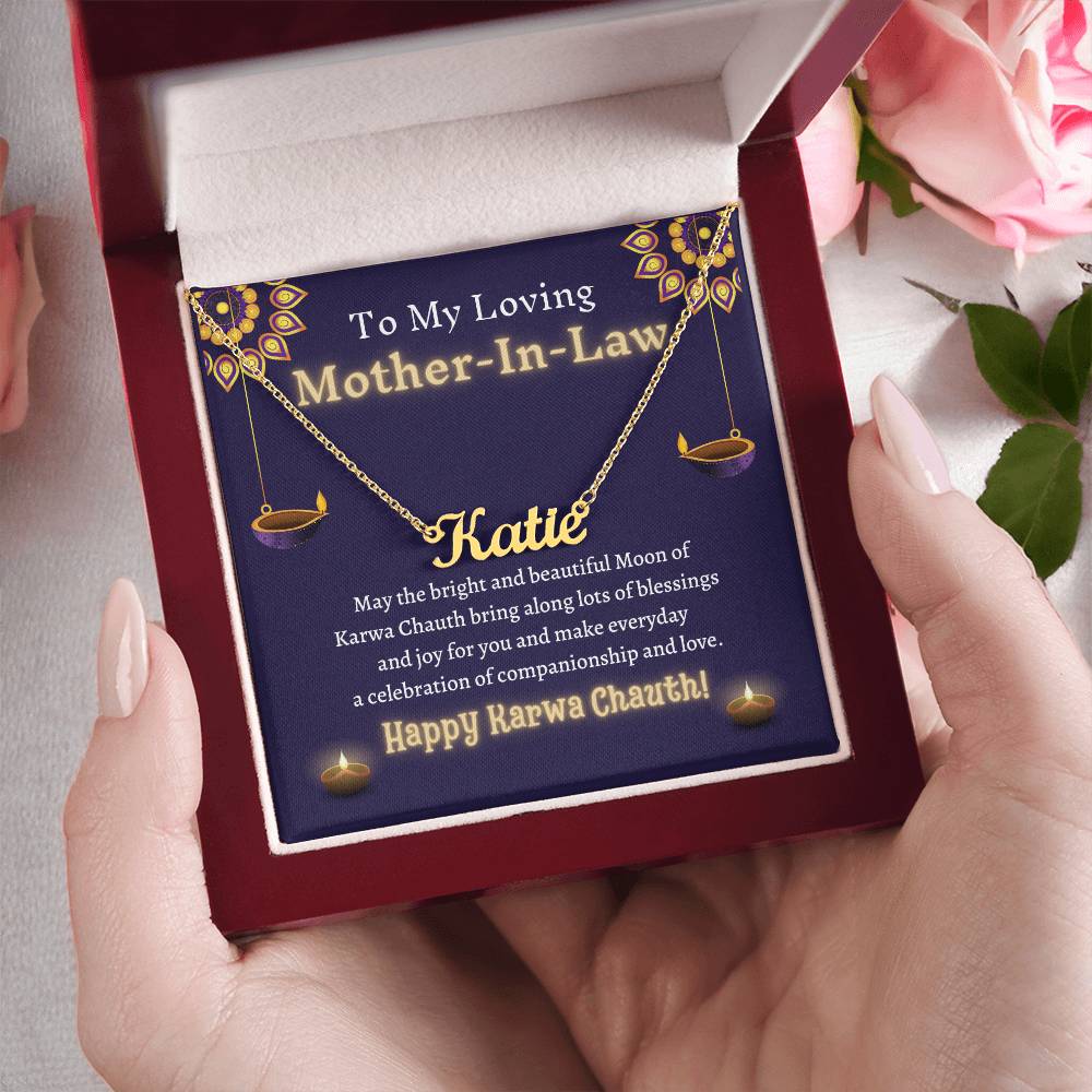 Personalized Name Necklace, gift for Mother-in-law on Karwa chauth, indian festival gift for her