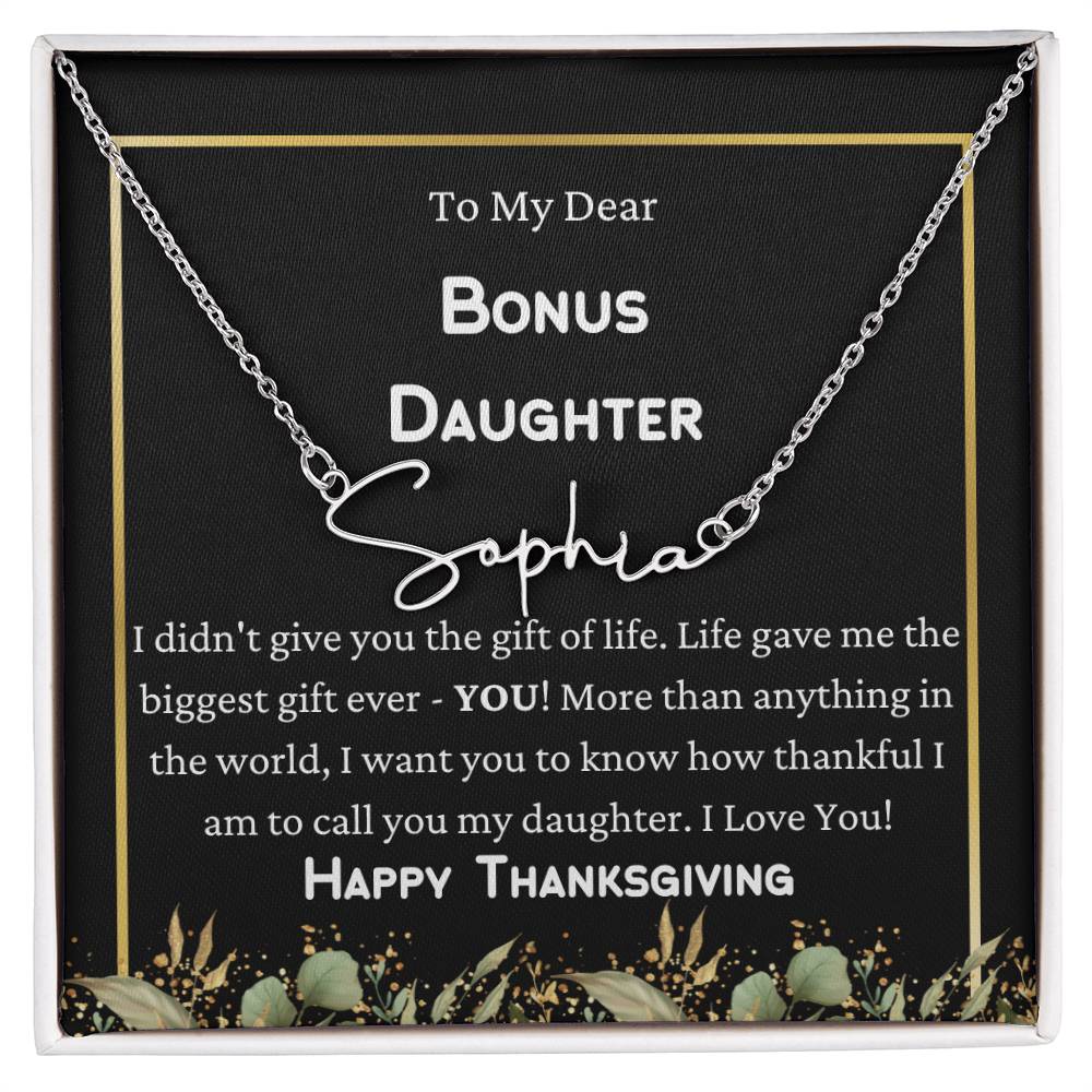 Signature Style Name Necklace, gift for bonus daughter on Thanksgiving