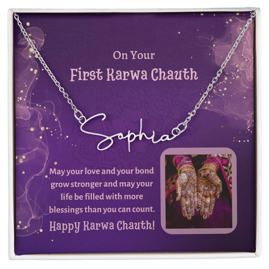 Signature Style Name Necklace, first Karwa chauth gift for daughter-in-law, friend, indian festival gift for her