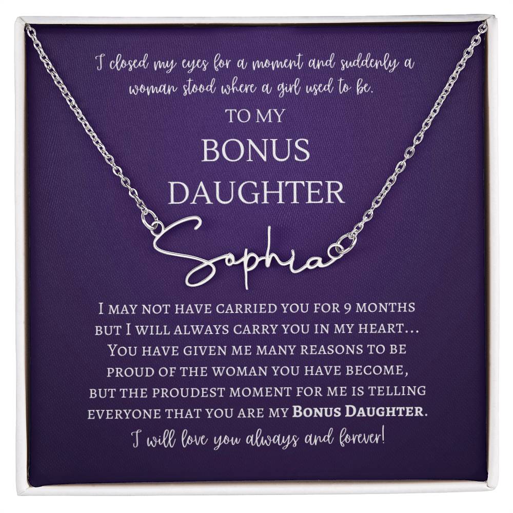 Signature Style Name Necklace, gift for Bonus daughter on her birthday, wedding day, thanksgiving, Christmas