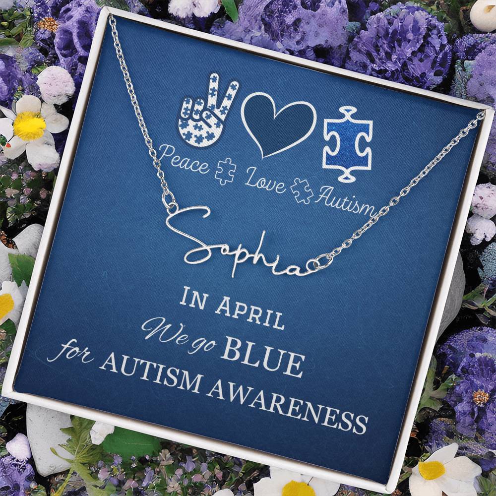 Signature Style Name Necklace, Autism Awareness gift