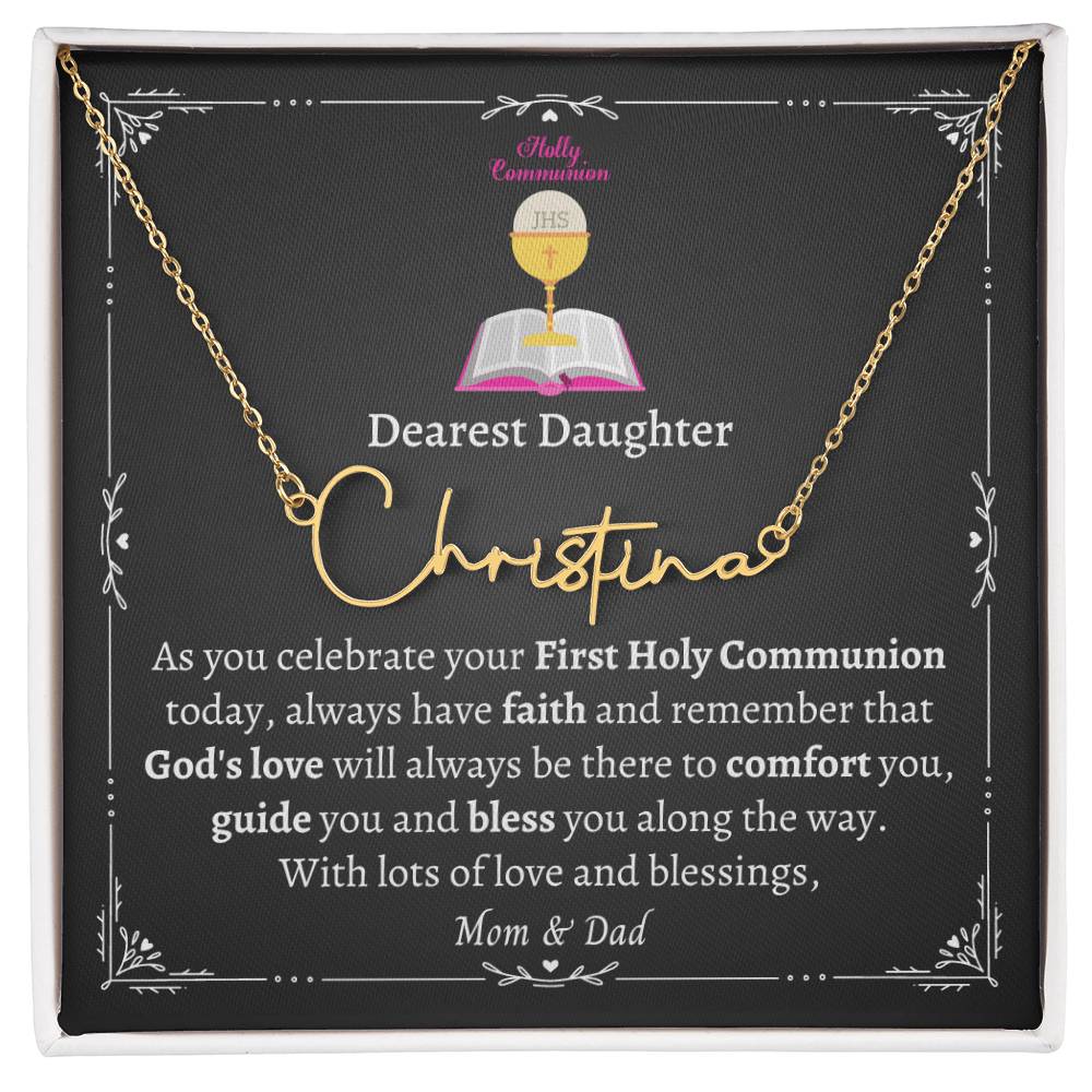 Signature Style Name Necklace, gift for daughter on her First Holy Communion