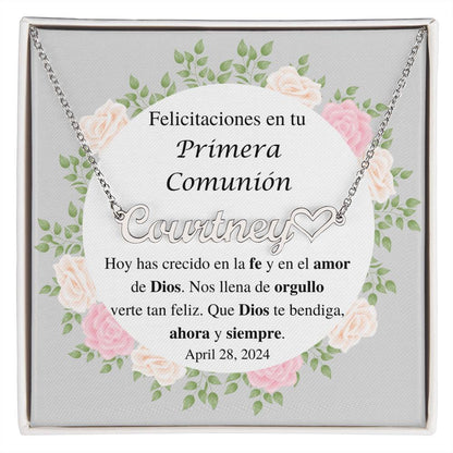 Collar Personalizado con Nombre y  Corazón, Regalo de primera comunión para niña, ahijada, nieta, sobrina