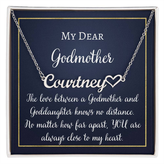 Heart Name Necklace, gift for Godmother for thanksgiving, Christmas, her birthday, mother's day