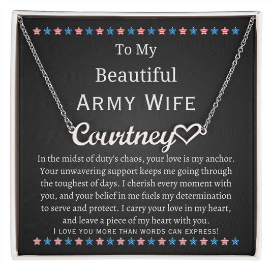 Personalized Heart Name Necklace, gift for Army Wife, Military Spouse Appreciation