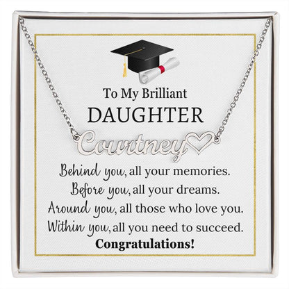 Personalized Heart Name Necklace, graduation gift for brilliant daughter, Class of 2024