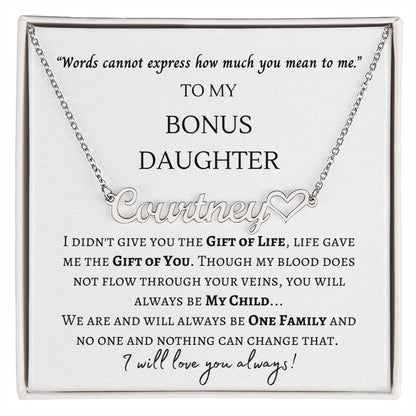 Custom name necklace, gift for bonus daughter, on her birthday, Thanksgiving, Christmas