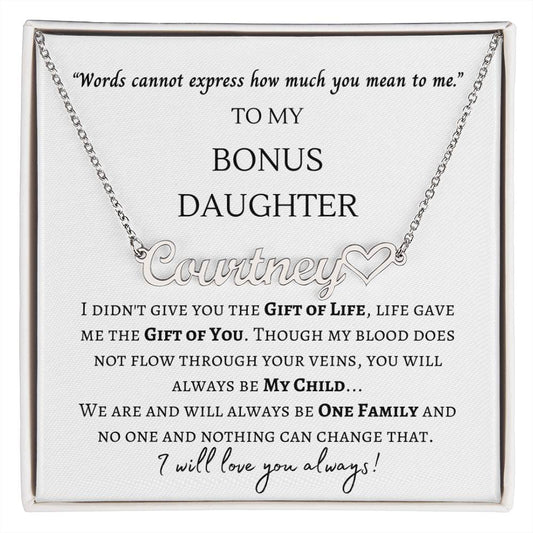 Custom name necklace, gift for bonus daughter, on her birthday, Thanksgiving, Christmas