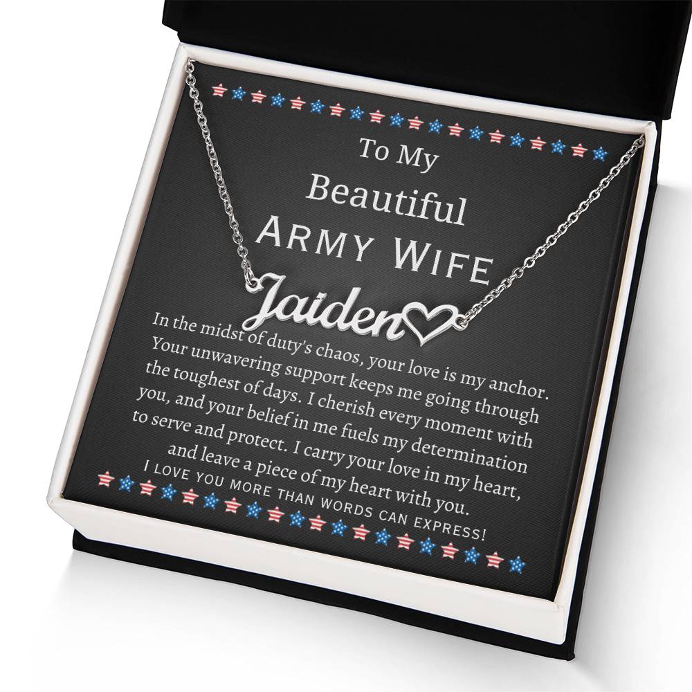 Personalized Heart Name Necklace, gift for Army Wife, Military Spouse Appreciation