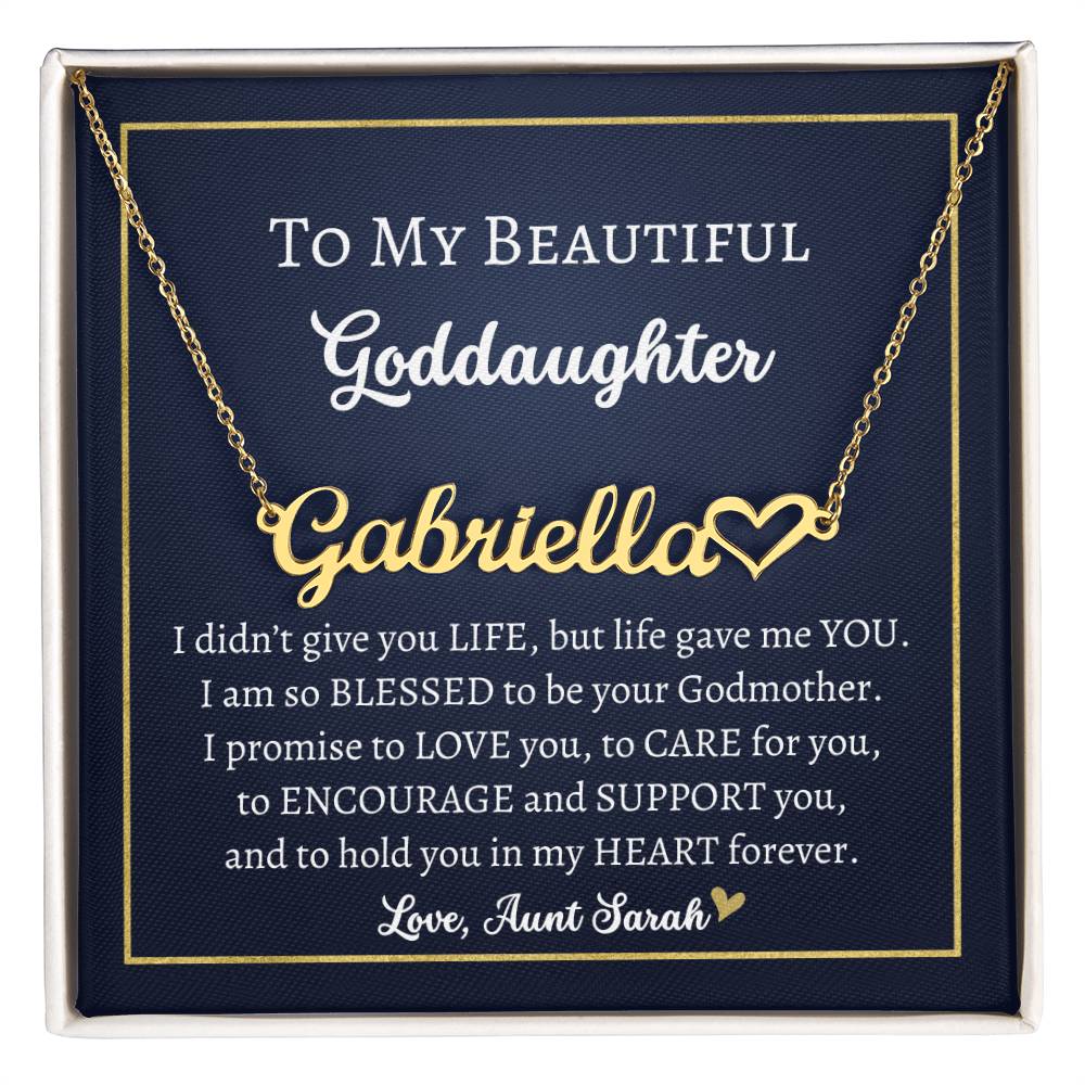 Personalized Heart Name Necklace, gift for Goddaughter on her birthday, Baptism, Communion, Confirmation