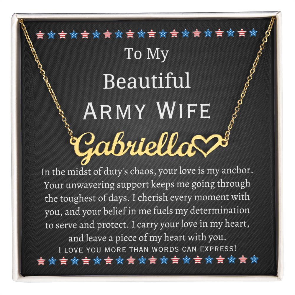 Personalized Heart Name Necklace, gift for Army Wife, Military Spouse Appreciation