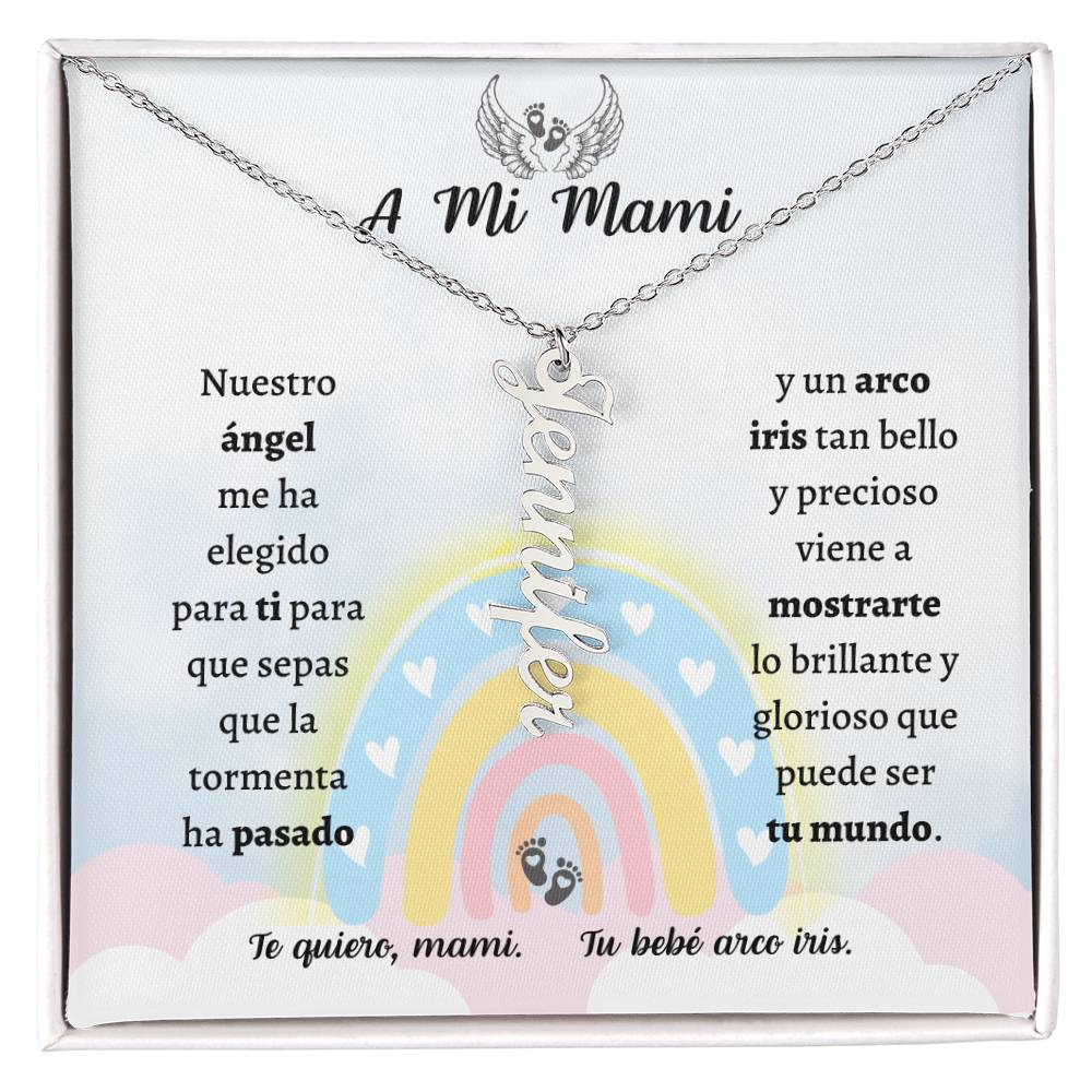 Collar Personalized Vertical Name Necklace, Bebe Arcoiris, Spanish Rainbow baby, Spanish Pregnancy, Regalo de Embarazo