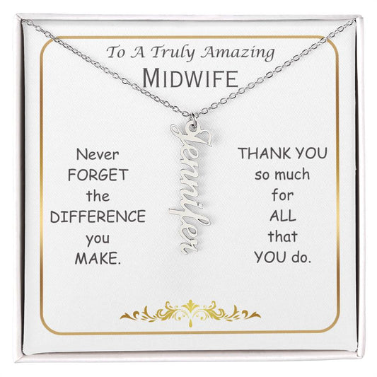 Personalized Vertical Name Necklace, gift for Midwife, International Midwife Day