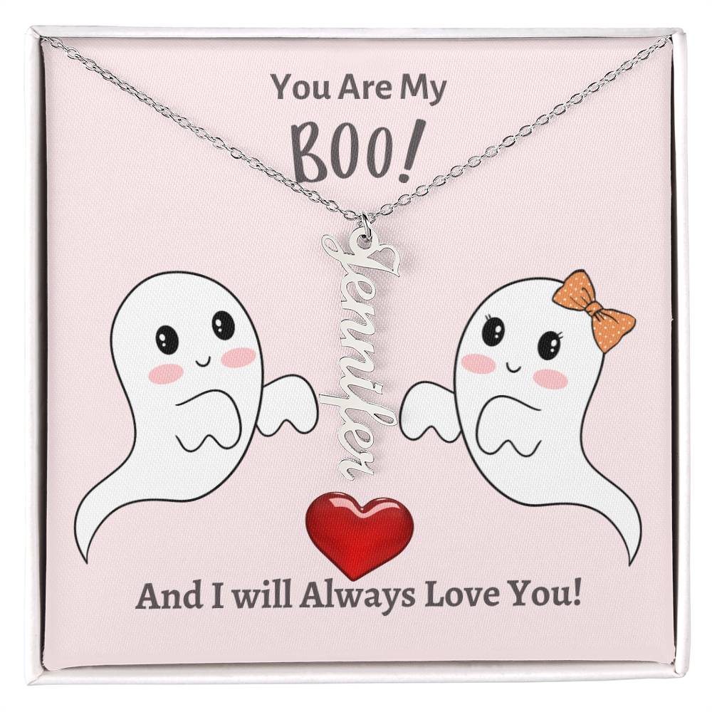 Personalized Vertical Name Necklace, gift for boo, girlfriend, wife, soulmate for Halloween