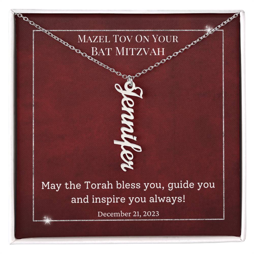 Personalized Vertical Name Necklace, Bat Mitzvah Gift Necklace for girl