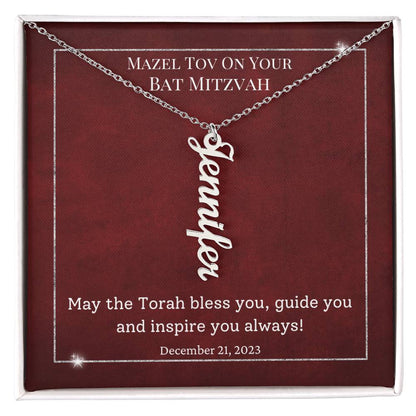 Personalized Vertical Name Necklace, Bat Mitzvah Gift Necklace for girl