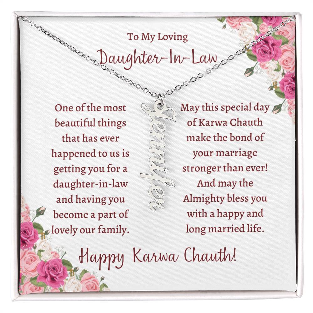 Personalized Vertical Name Necklace, Karwa chauth gift for daughter-in-law, indian festival gift for her