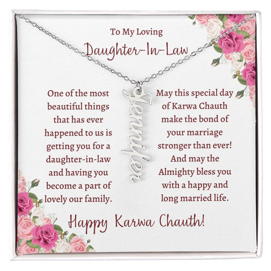 Personalized Vertical Name Necklace, Karwa chauth gift for daughter-in-law, indian festival gift for her