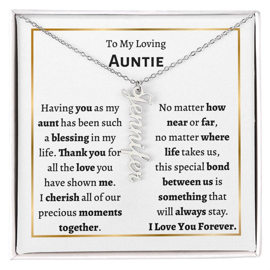 Personalized Vertical Name Necklace, gift for auntie on her birthday or any other occasion